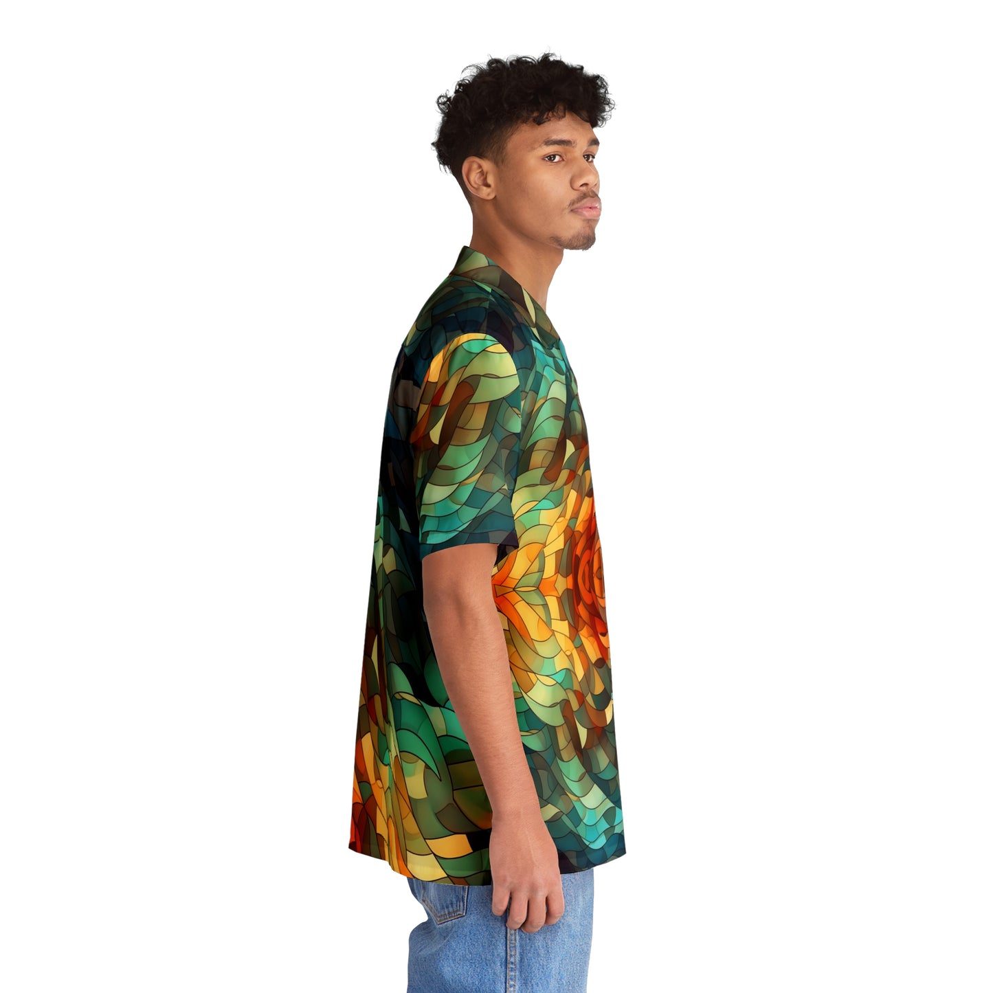Geometric Kelp Men's Hawaiian Shirt (AOP)