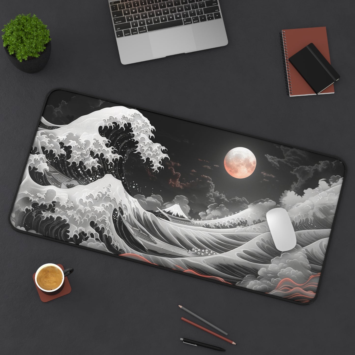 Wave and Moon Desk Mat