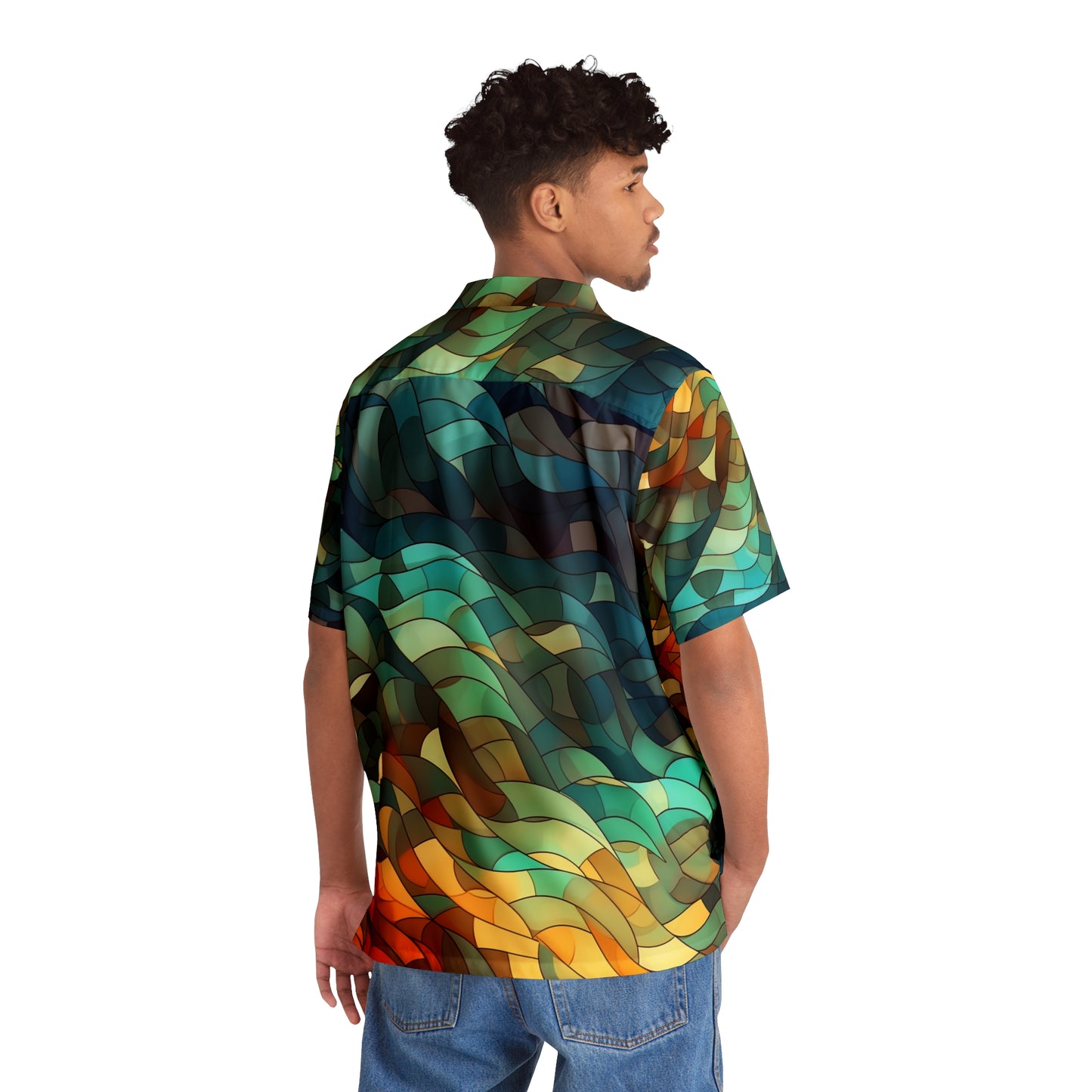 Geometric Kelp Men's Hawaiian Shirt (AOP)