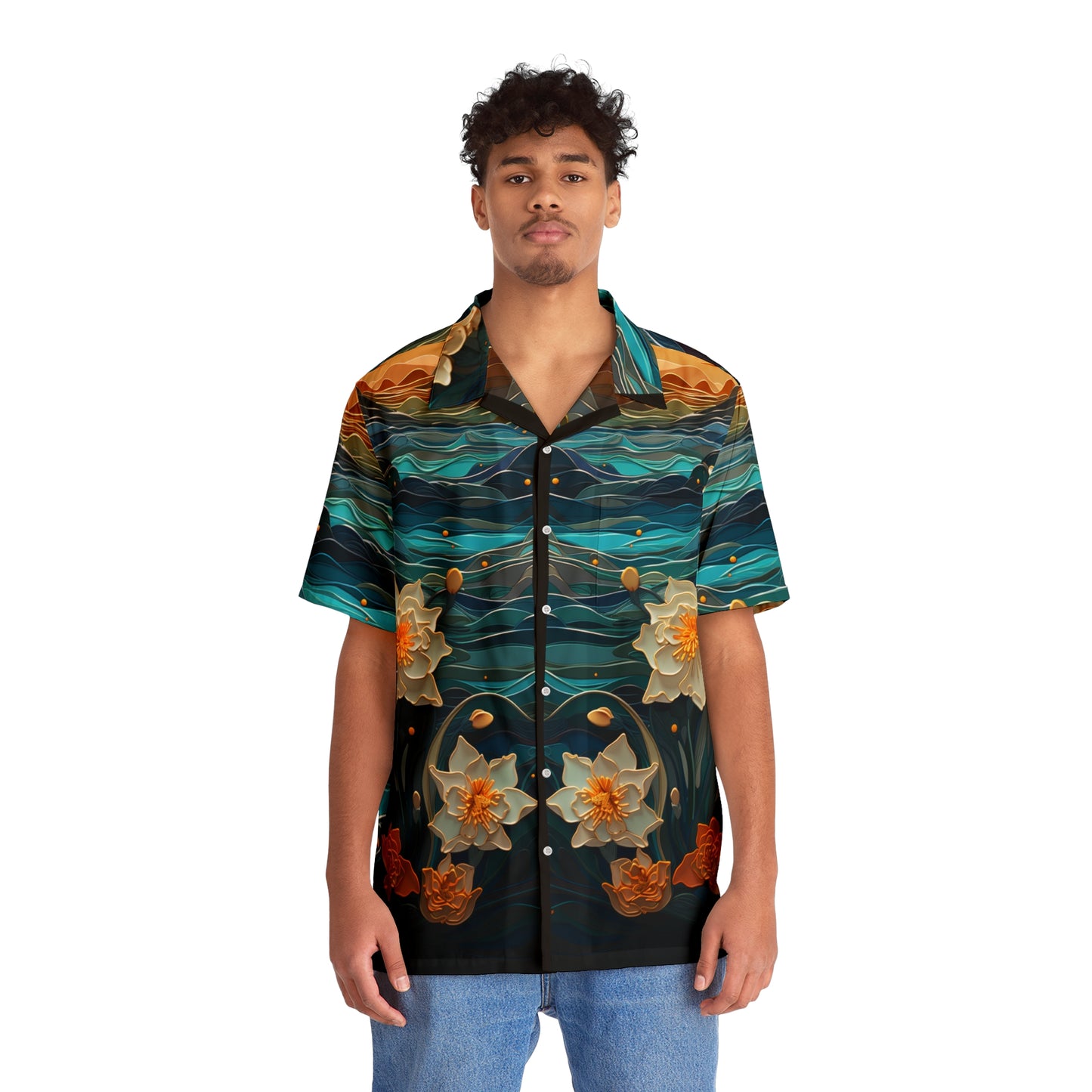 Waves and Daffodils Men's Hawaiian Shirt (AOP)