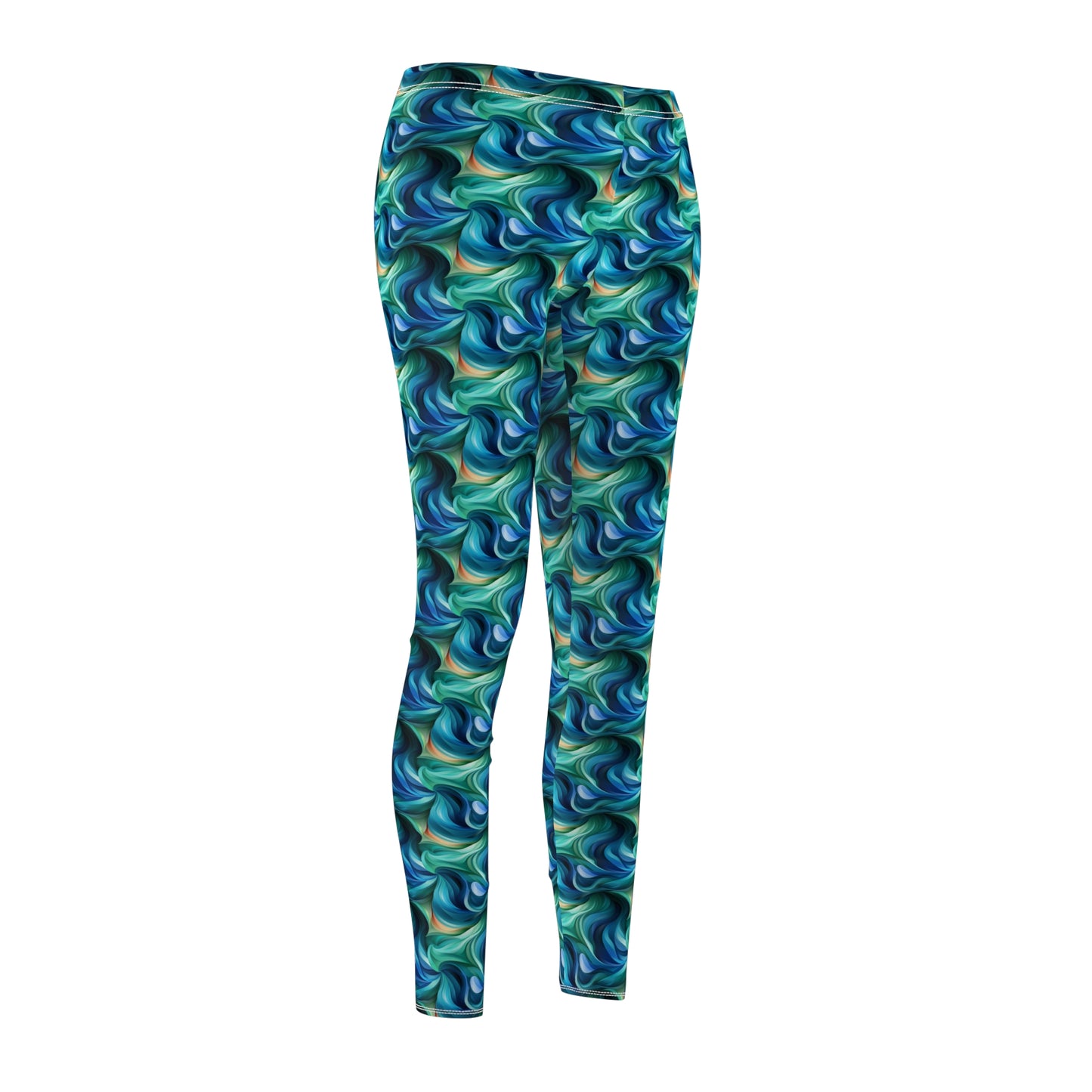 Blue and Green Vortices Women's Cut & Sew Casual Leggings (AOP)