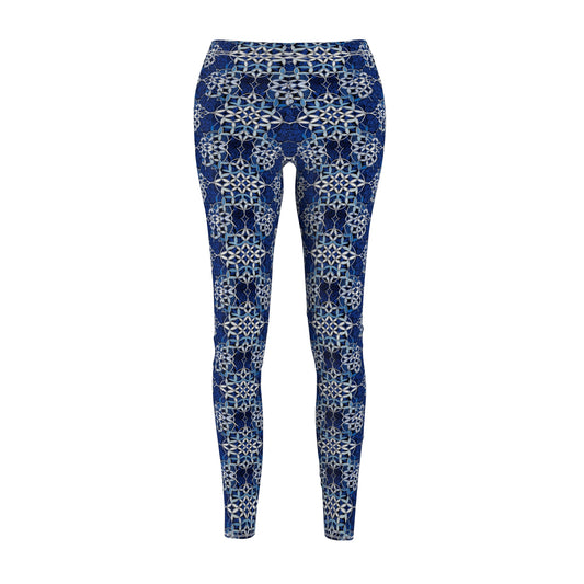 Geo Flower Pattern Women's Cut & Sew Casual Leggings (AOP)