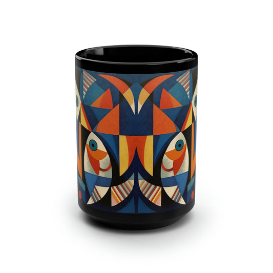 Fishes Black Mug, 15oz