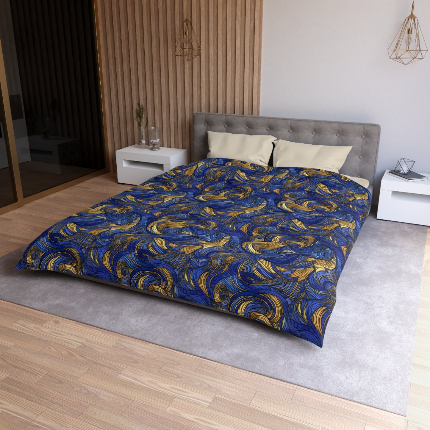 Gold and Lapis Swirls Microfiber Duvet Cover