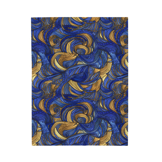 Gold and Lapis Swirls Velveteen Plush Blanket