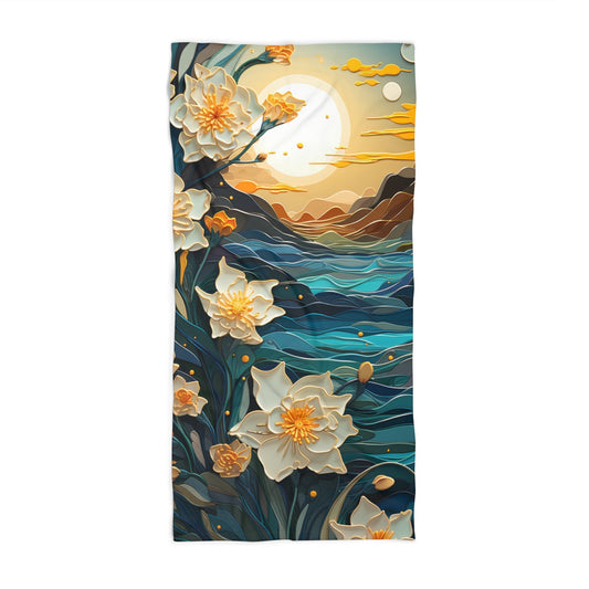 Waves and Daffodils 3 Beach Towel