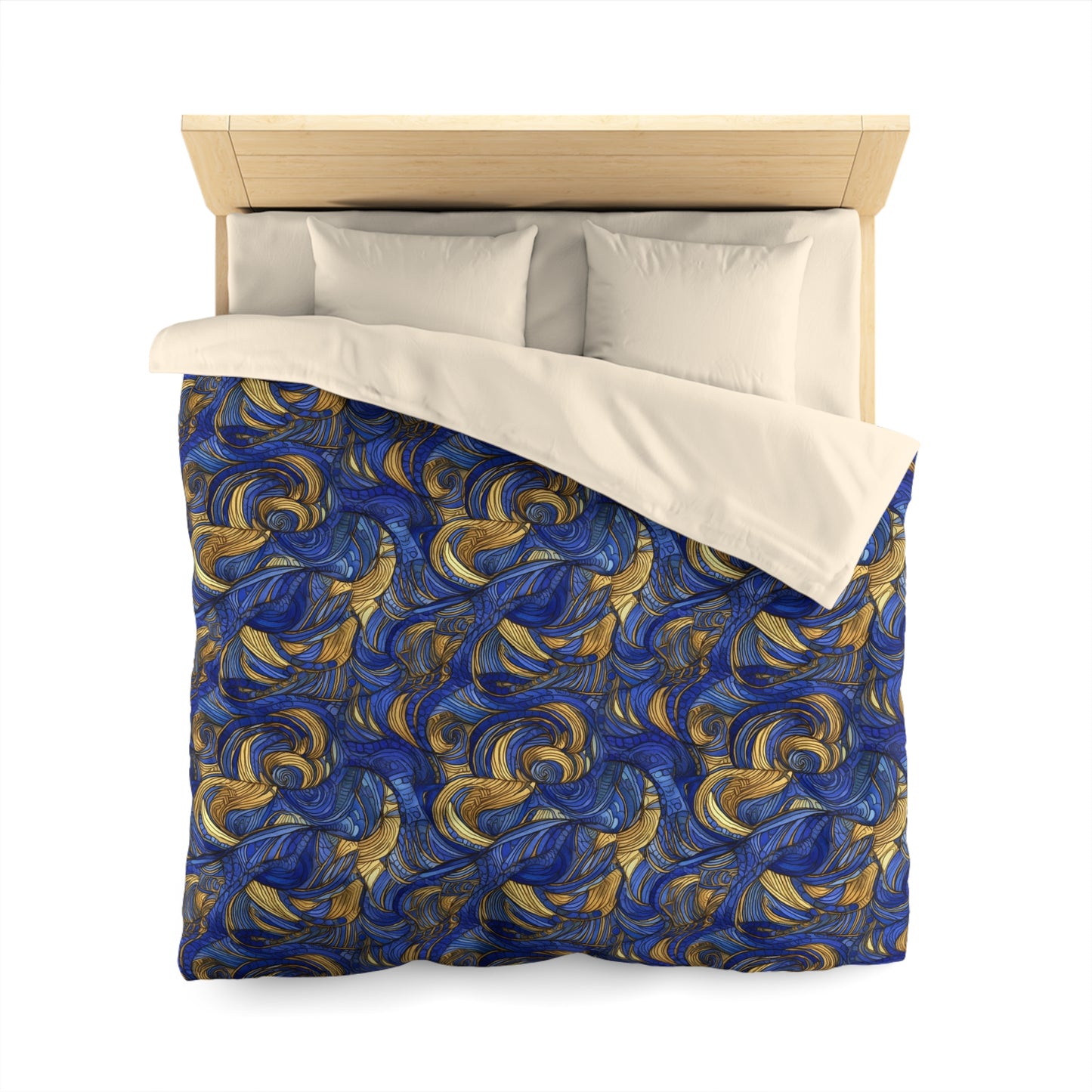 Gold and Lapis Swirls Microfiber Duvet Cover