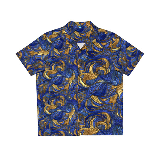 Gold and Lapis Swirls Men's Hawaiian Shirt (AOP)