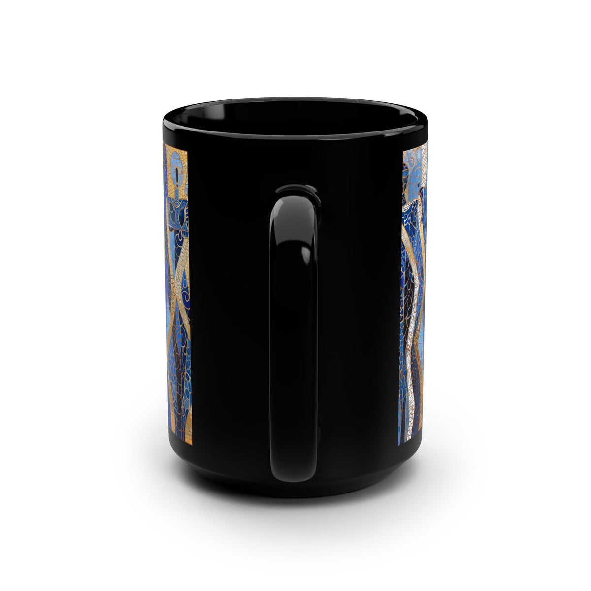 15oz Black Mug — Blue & Gold Mosaic Women Art Ceramic Coffee Cup