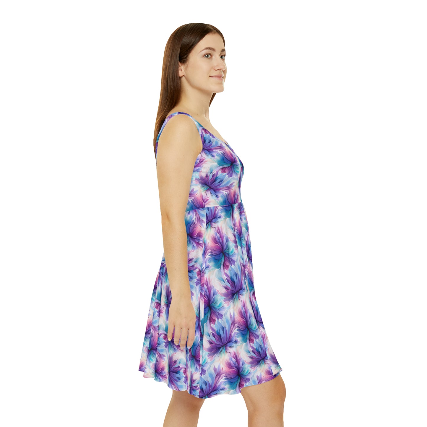 Purple and Turquoise Floral Women's Skater Dress (AOP)