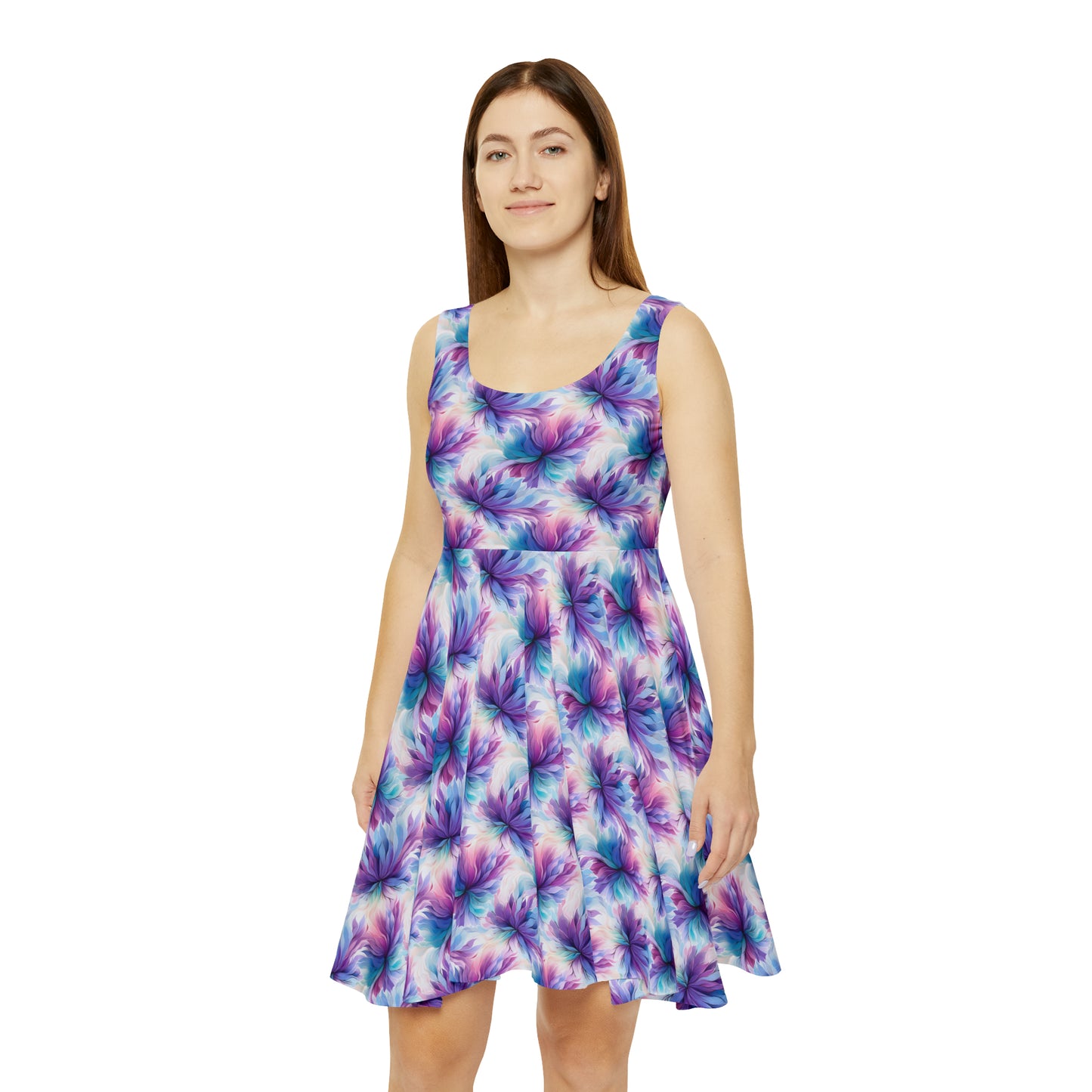 Purple and Turquoise Floral Women's Skater Dress (AOP)