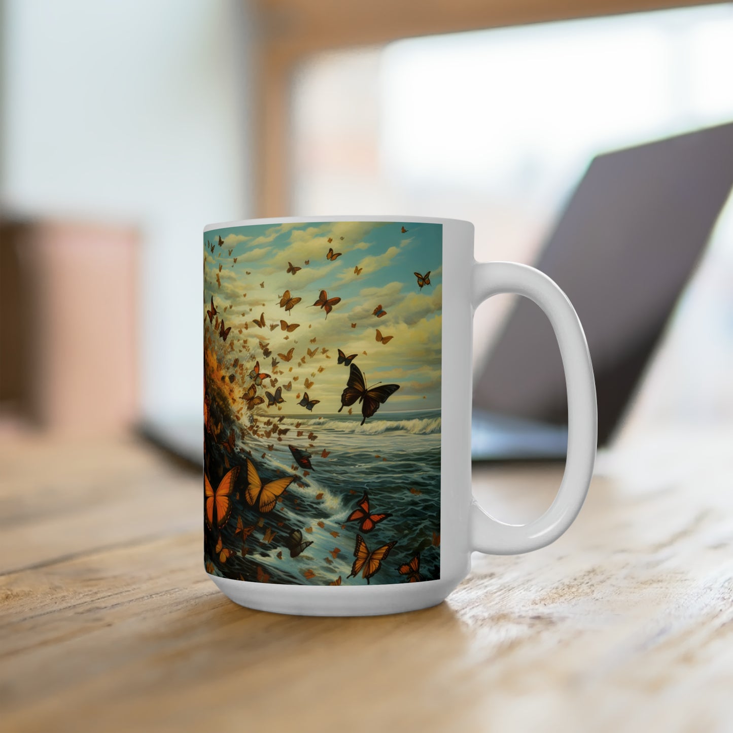 Waves and Butterflys Ceramic Mug 15oz