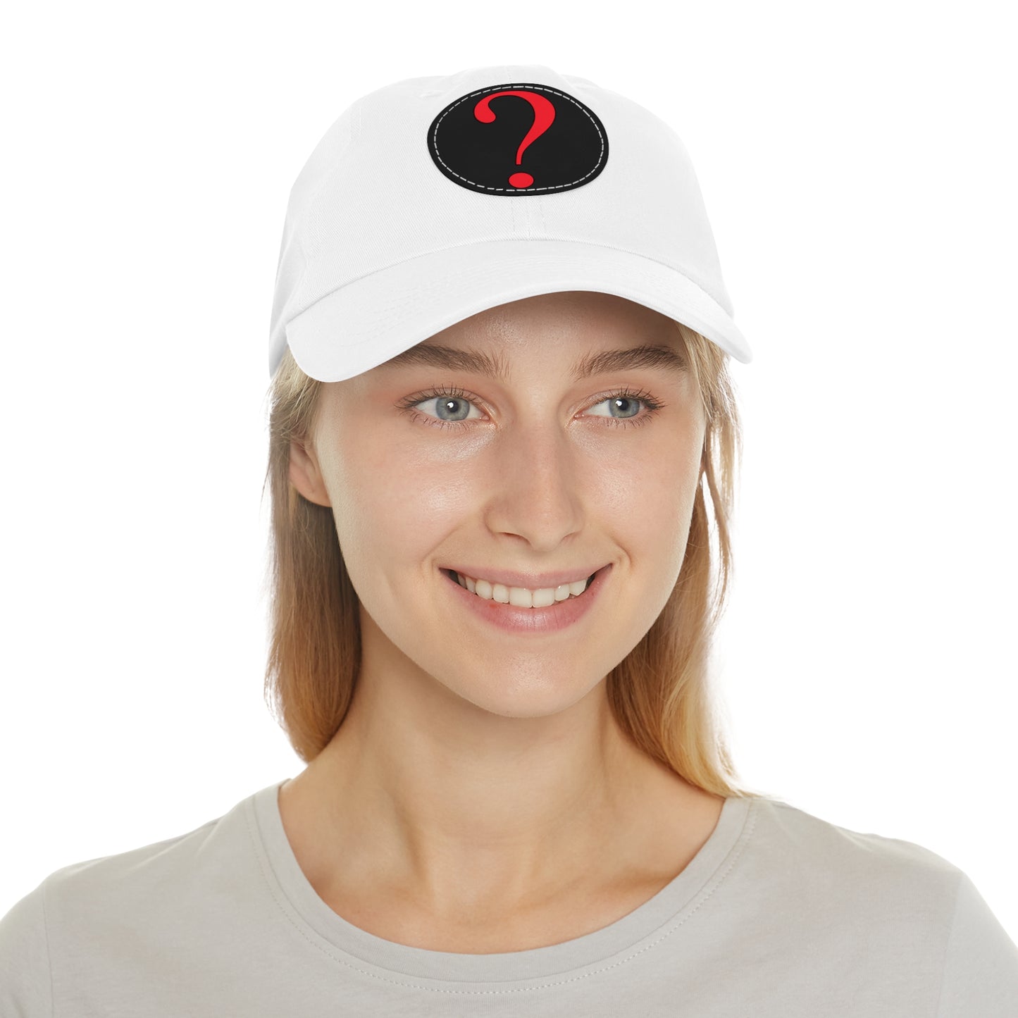 Question Mark Dad Hat with Leather Patch (Round)