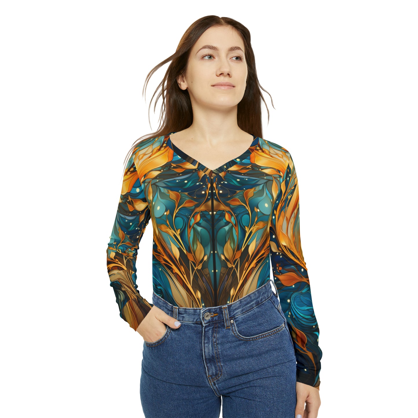 Kelp Mirror Women's Long Sleeve V-neck Shirt (AOP)