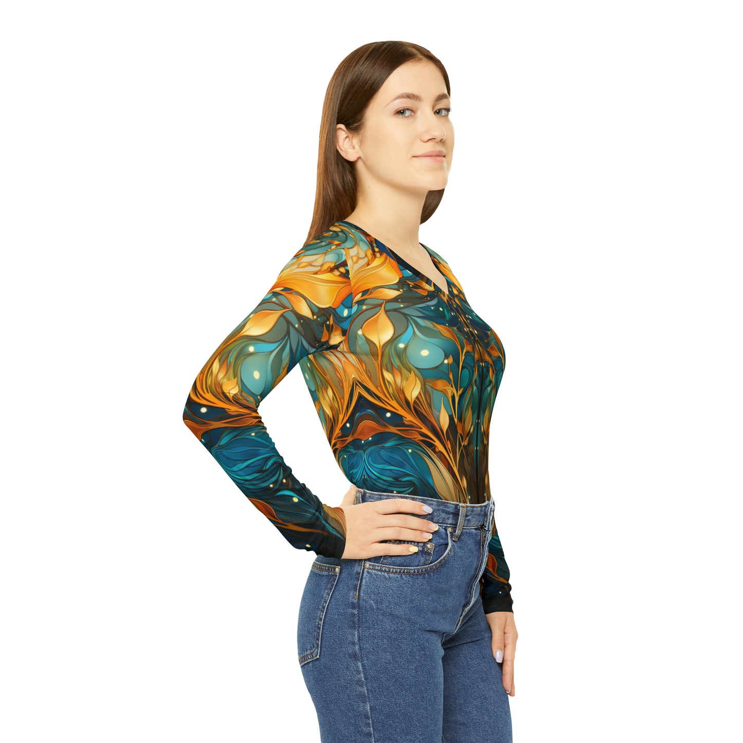 Kelp Mirror Women's Long Sleeve V-neck Shirt (AOP)