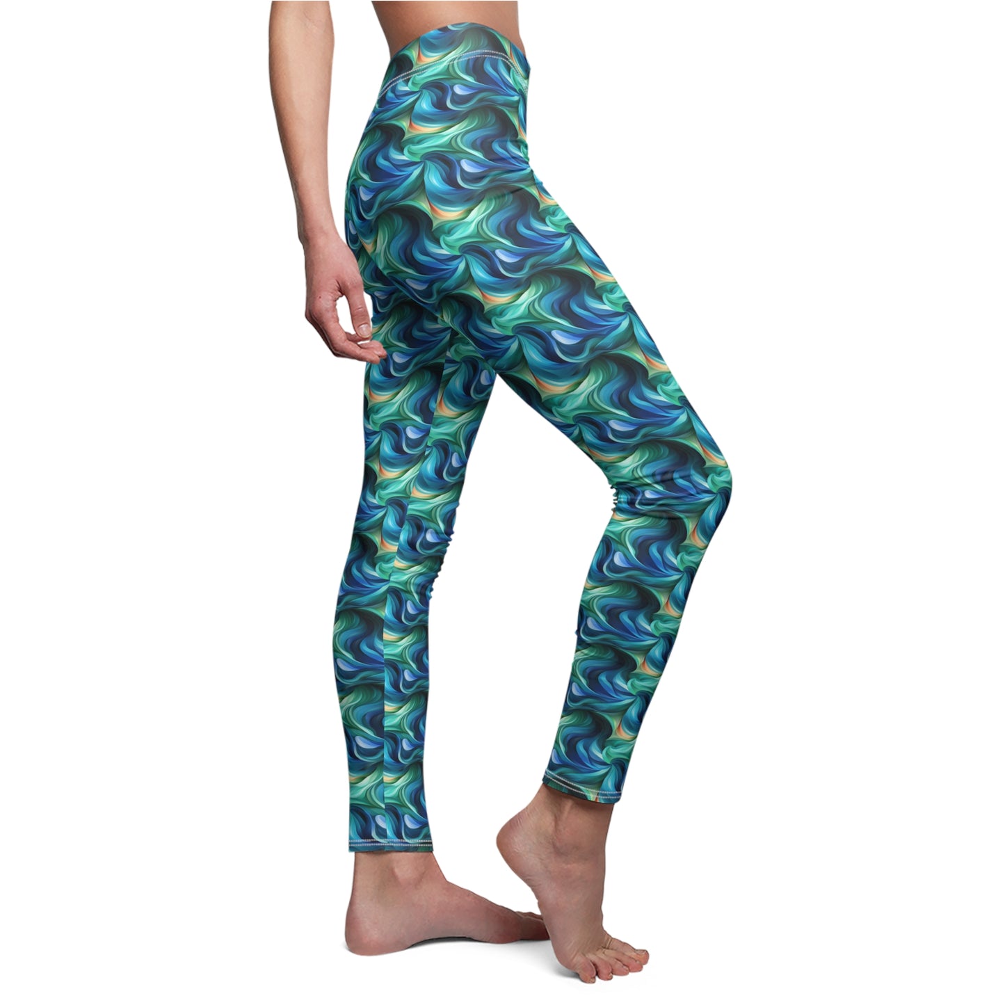 Blue and Green Vortices Women's Cut & Sew Casual Leggings (AOP)