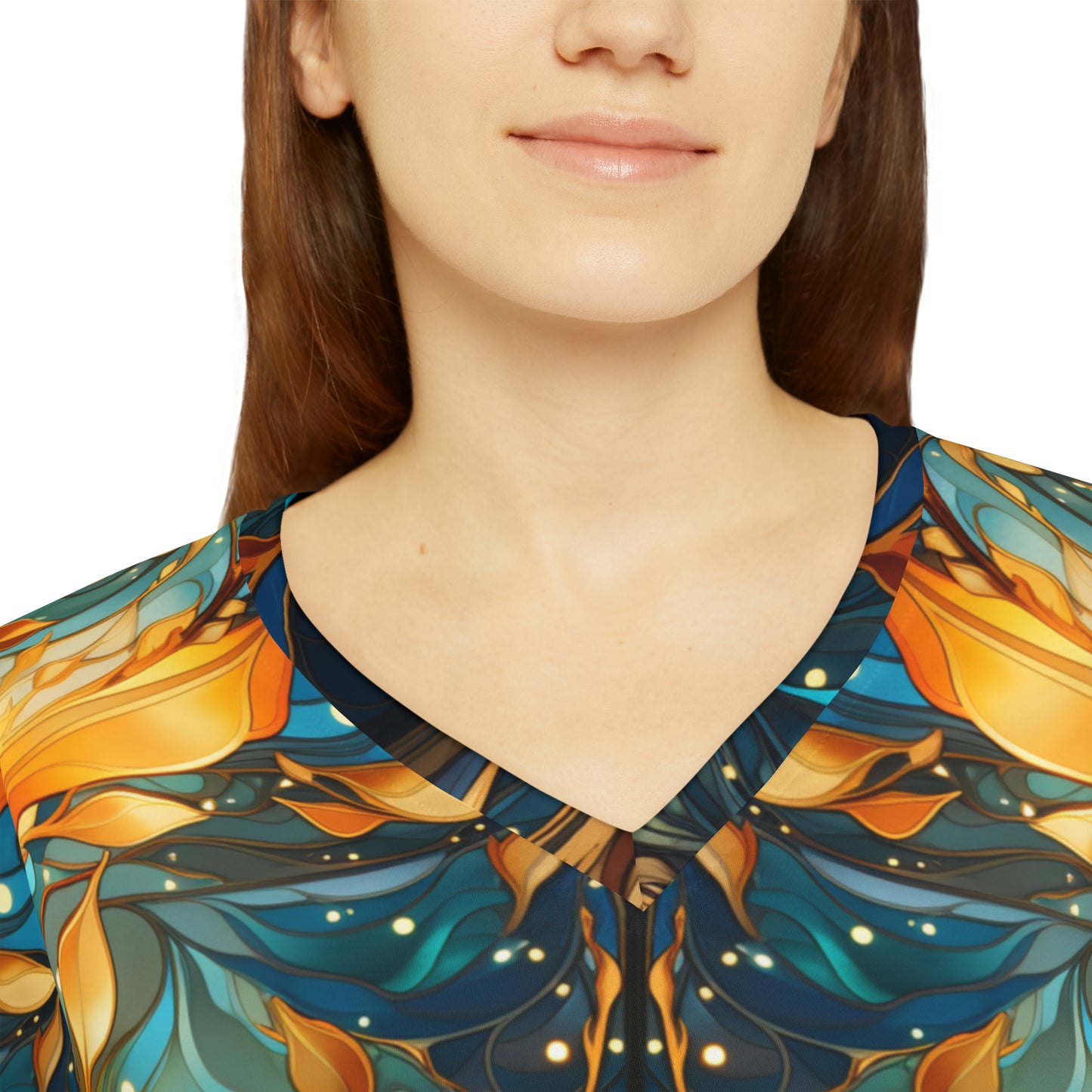 Kelp Mirror Women's Long Sleeve V-neck Shirt (AOP)