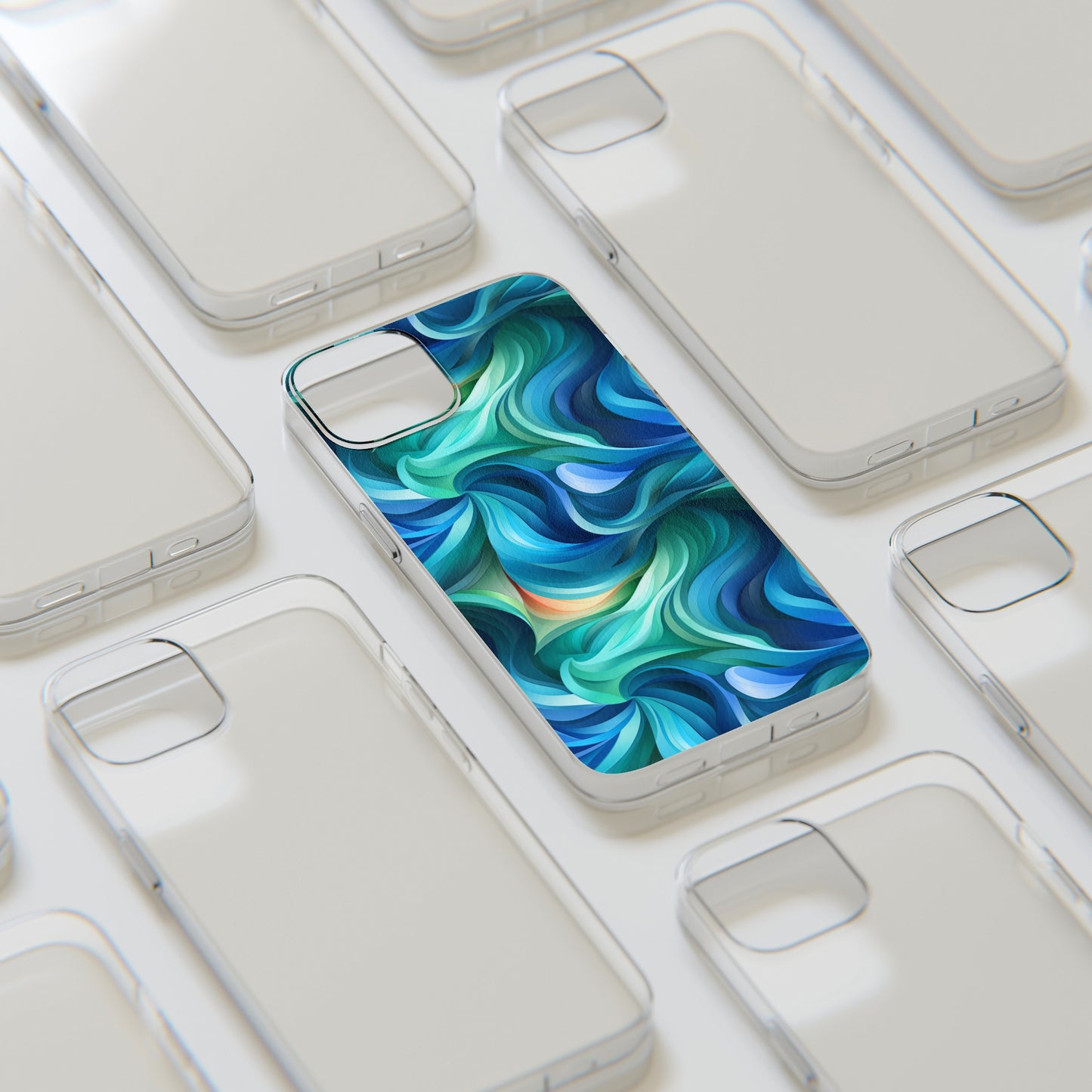 Blue and Green Swirls Clear Silicone Phone Cases