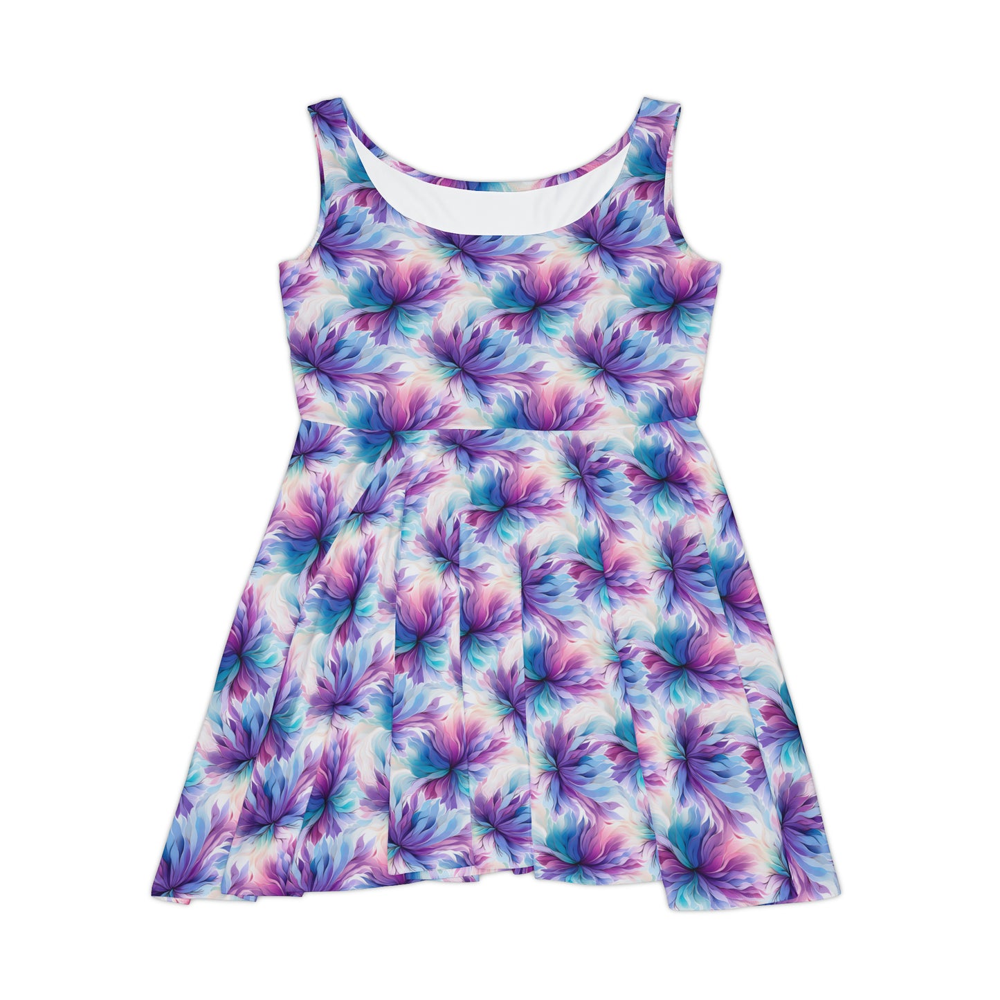 Purple and Turquoise Floral Women's Skater Dress (AOP)