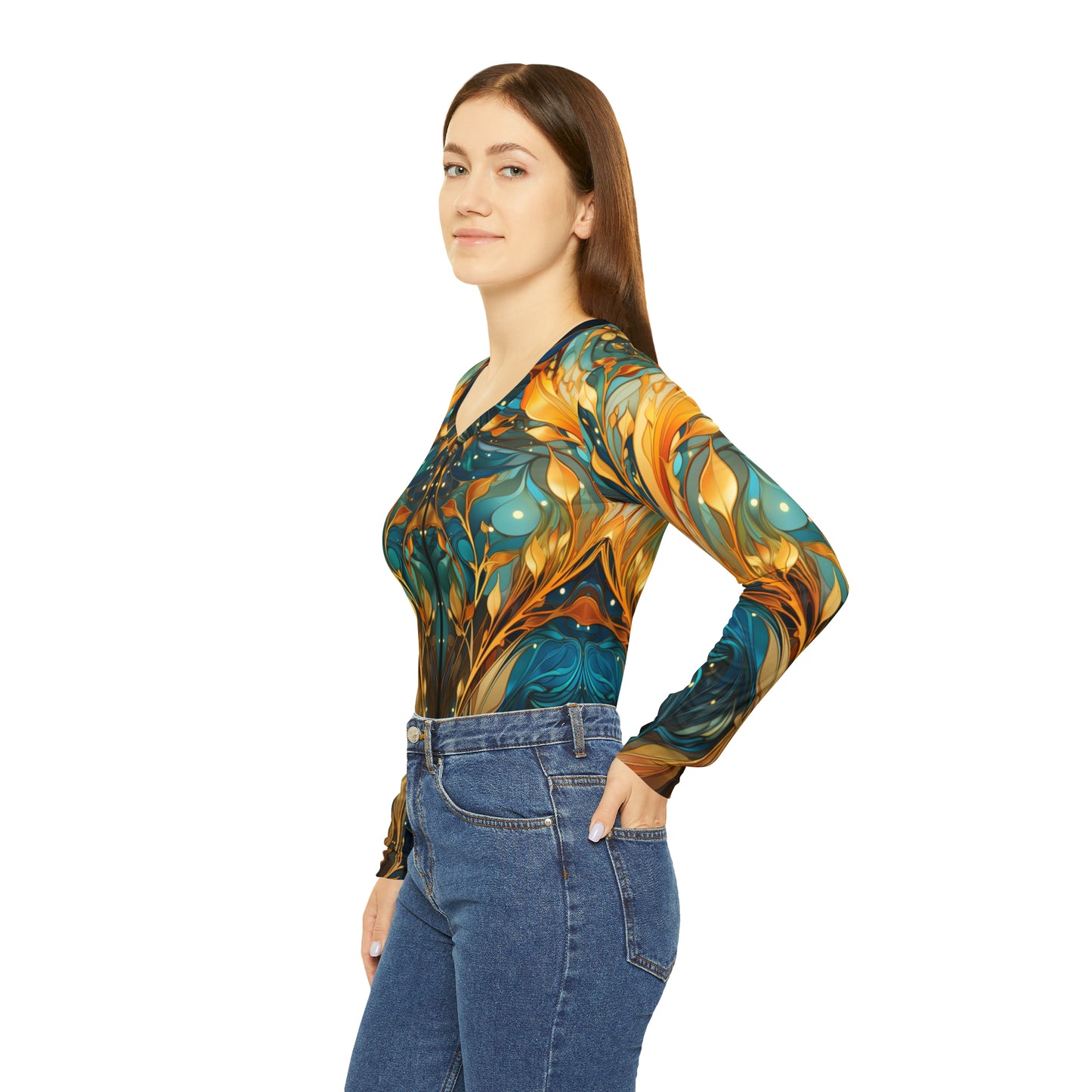 Kelp Mirror Women's Long Sleeve V-neck Shirt (AOP)