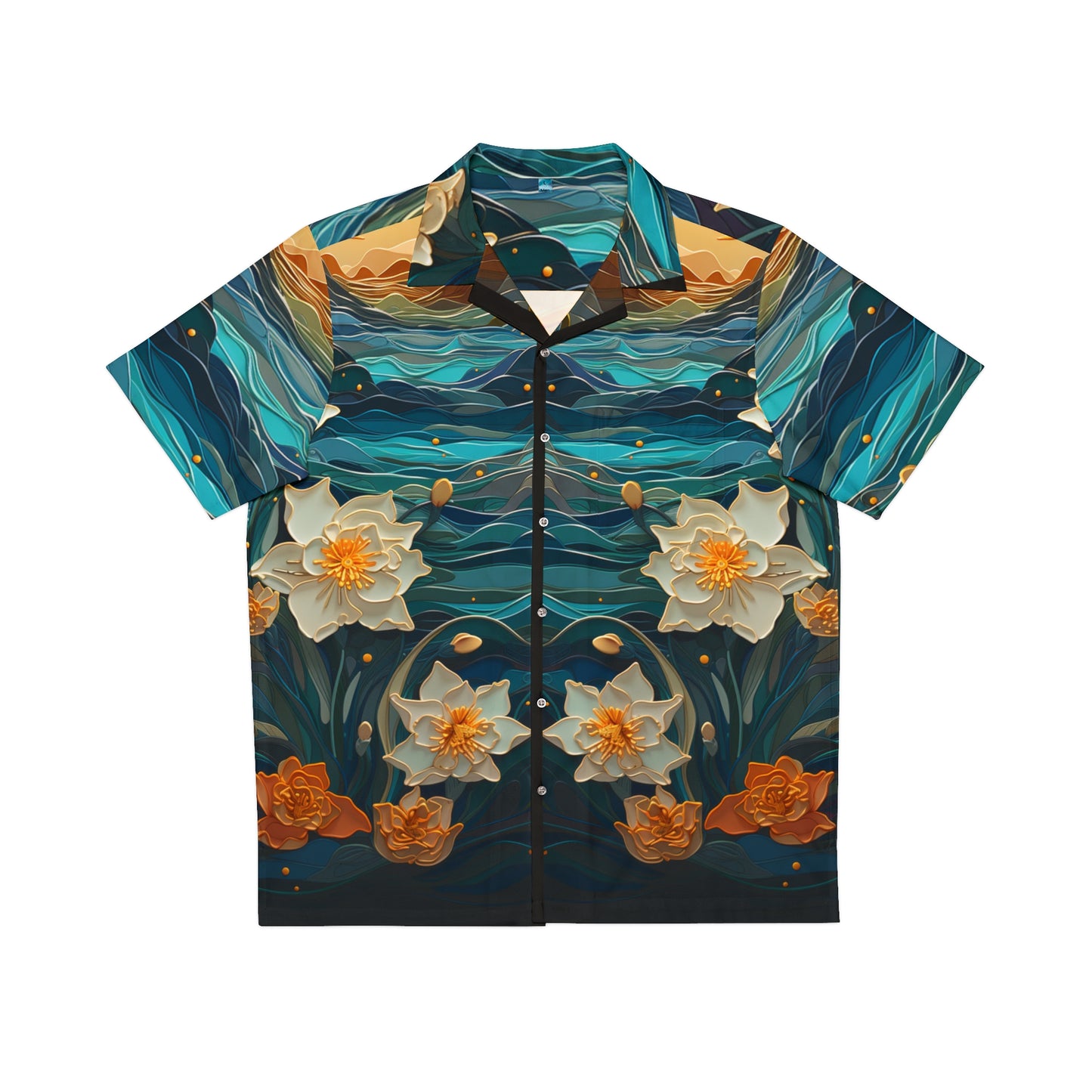 Waves and Daffodils Men's Hawaiian Shirt (AOP)