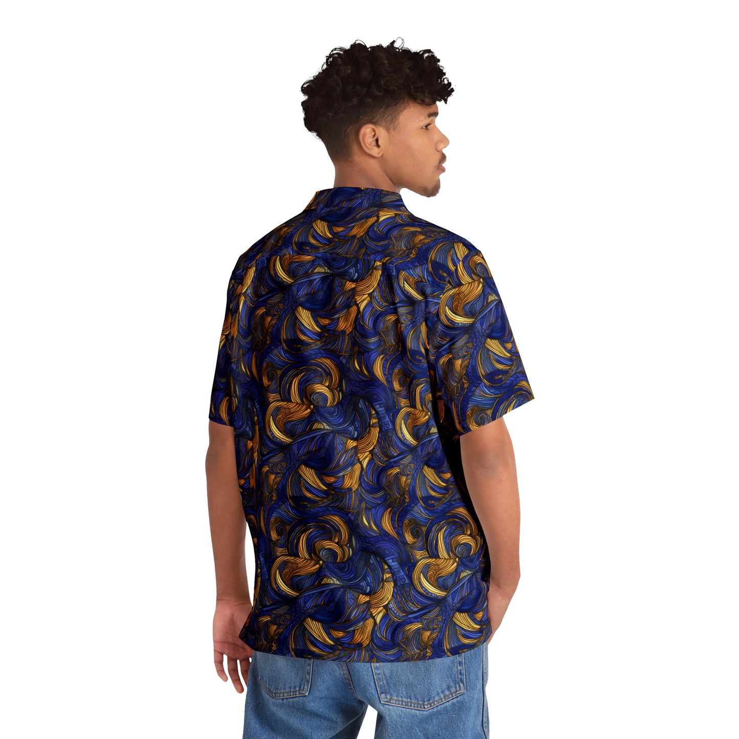 Gold and Lapis Swirls Men's Hawaiian Shirt (AOP)