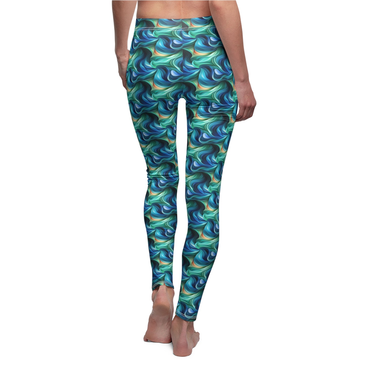 Blue and Green Vortices Women's Cut & Sew Casual Leggings (AOP)