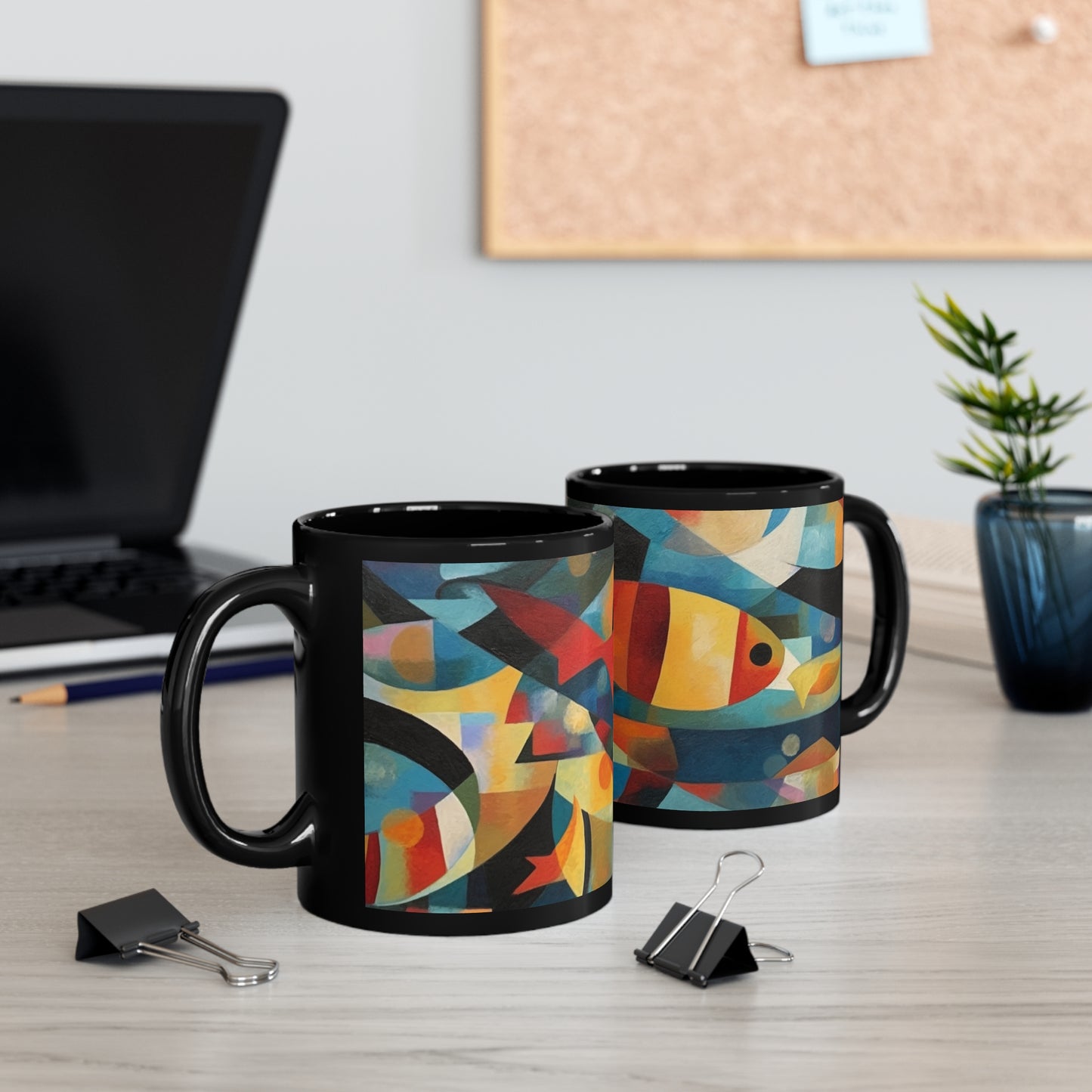 Fish Cubism 11oz Black Mug