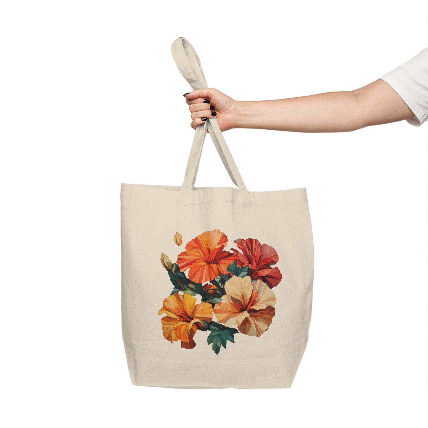 Hibiscus Canvas Shopping Tote