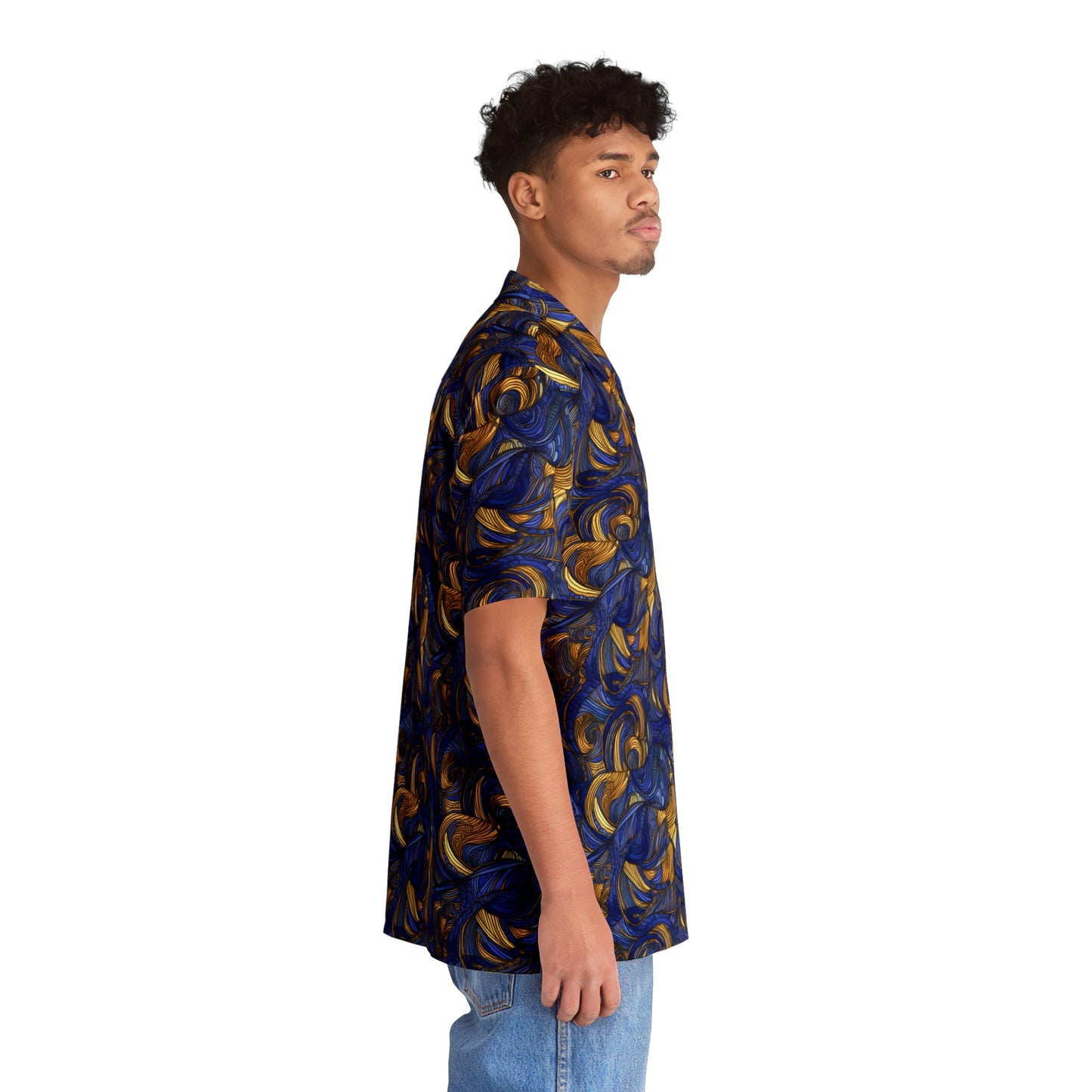 Gold and Lapis Swirls Men's Hawaiian Shirt (AOP)