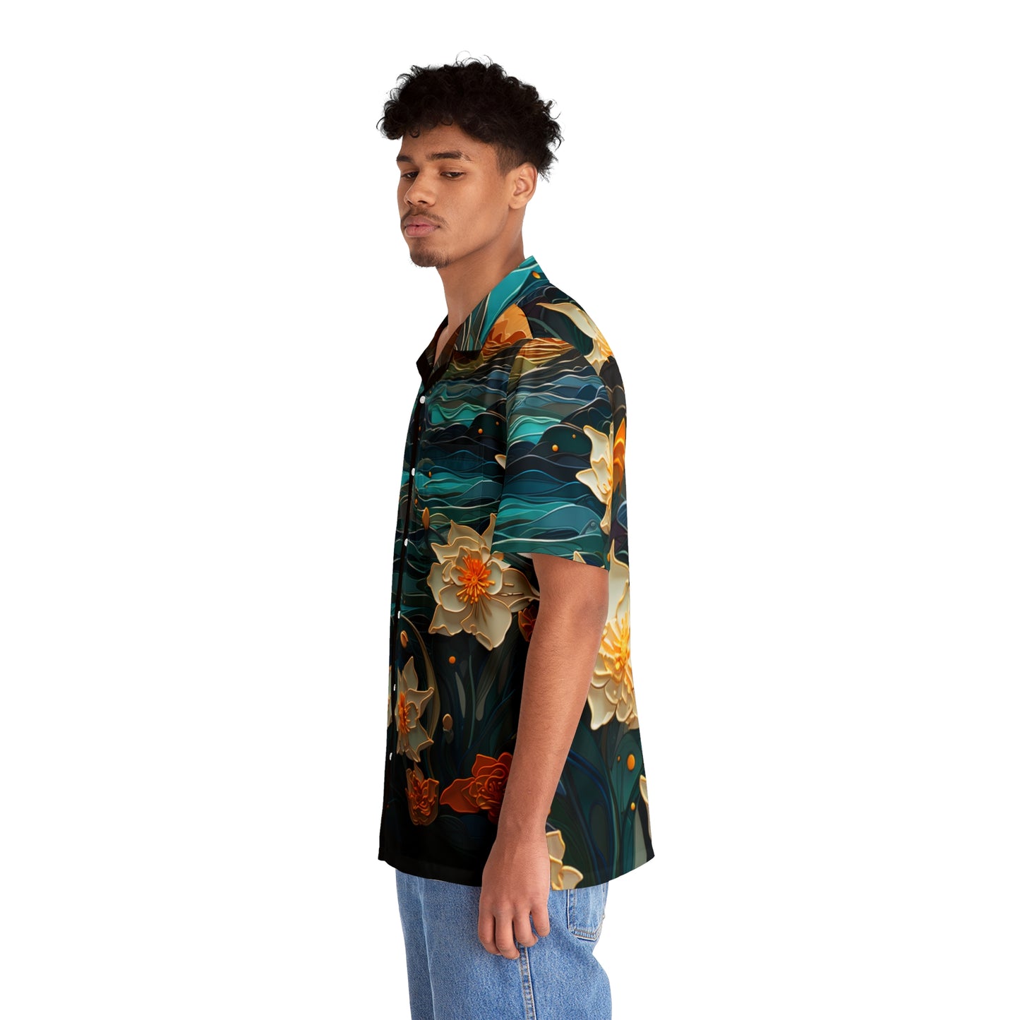 Waves and Daffodils Men's Hawaiian Shirt (AOP)