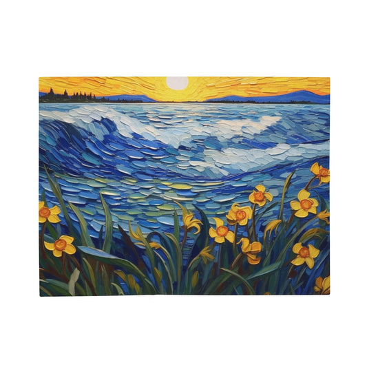 Waves and Daffodils Velveteen Plush Blanket