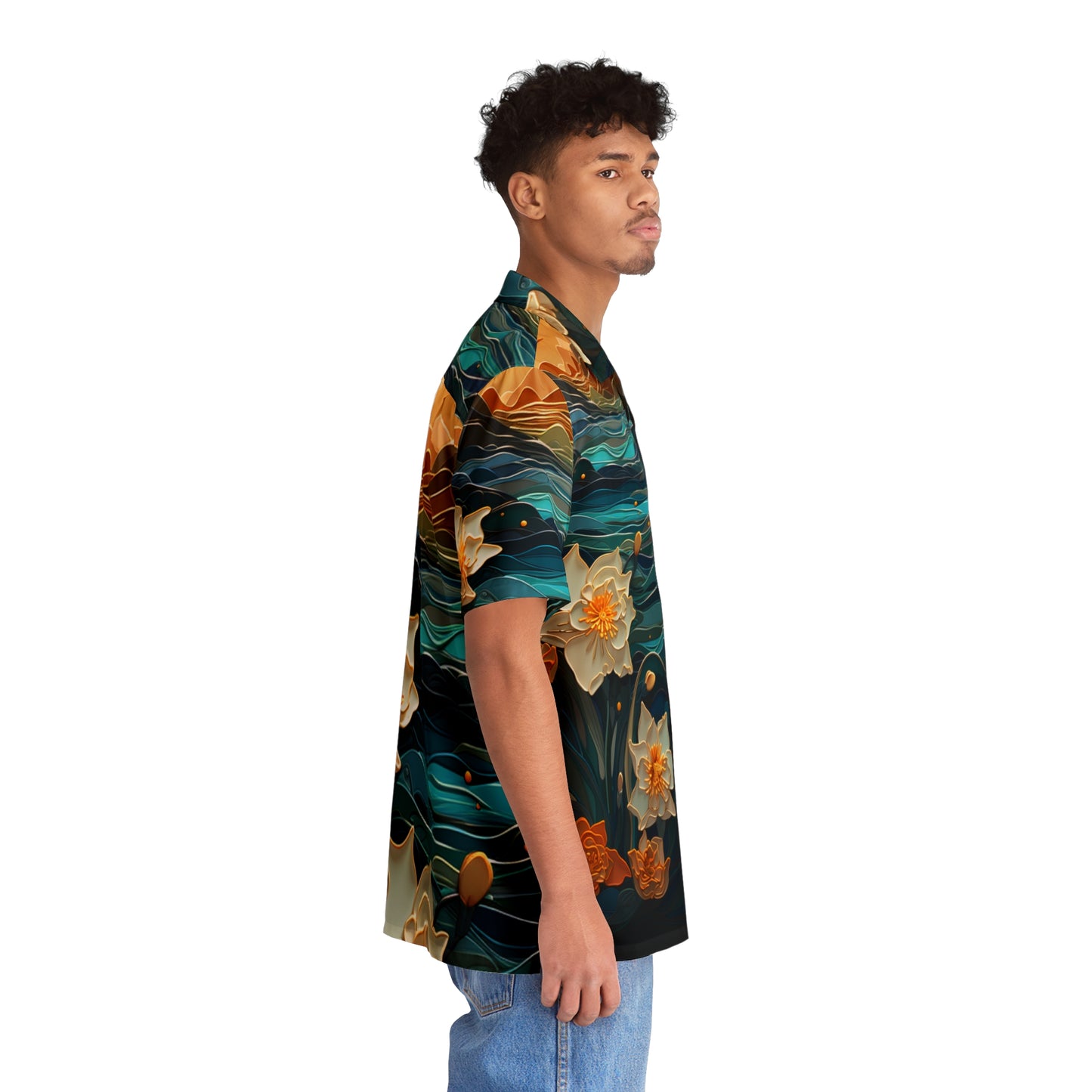 Waves and Daffodils Men's Hawaiian Shirt (AOP)