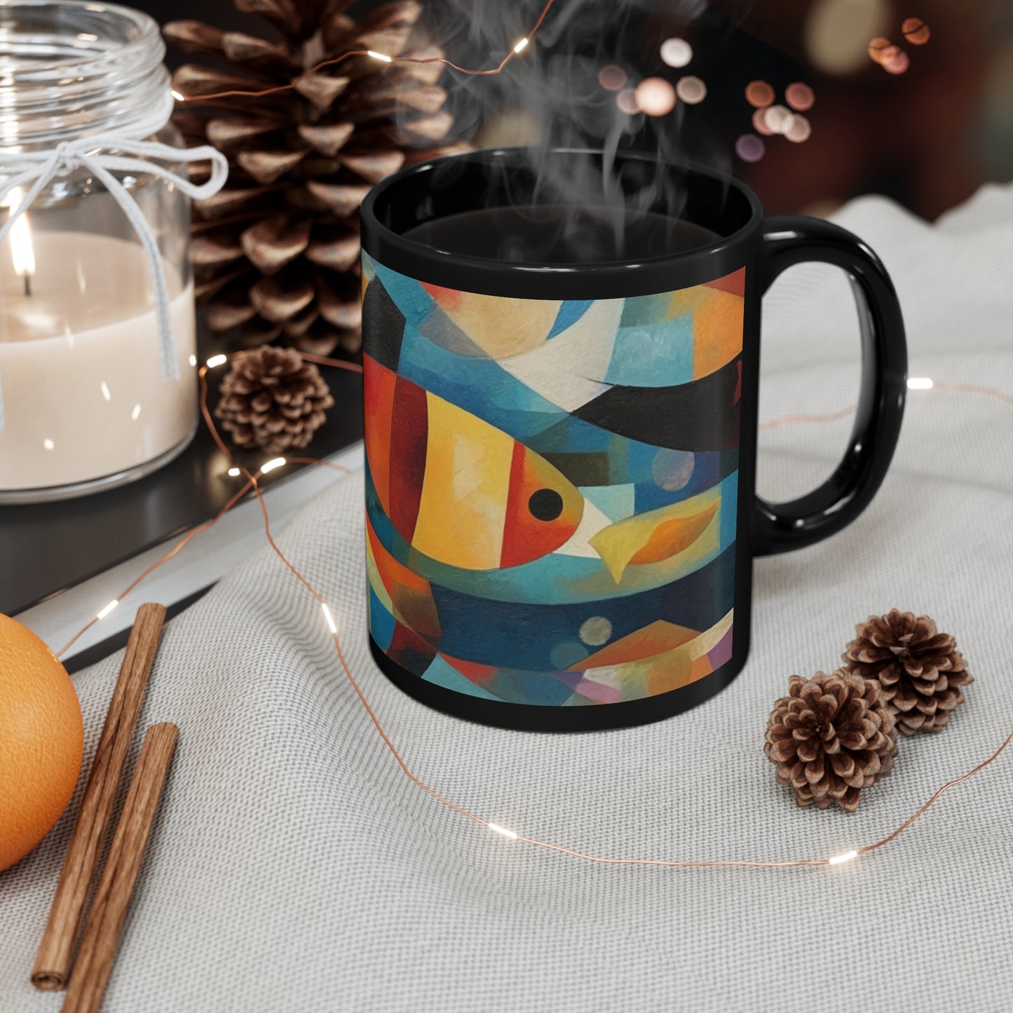 Fish Cubism 11oz Black Mug