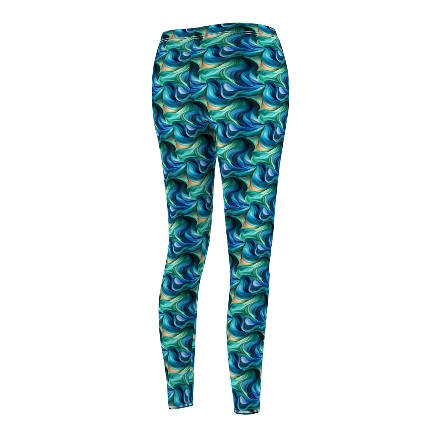 Blue and Green Vortices Women's Cut & Sew Casual Leggings (AOP)