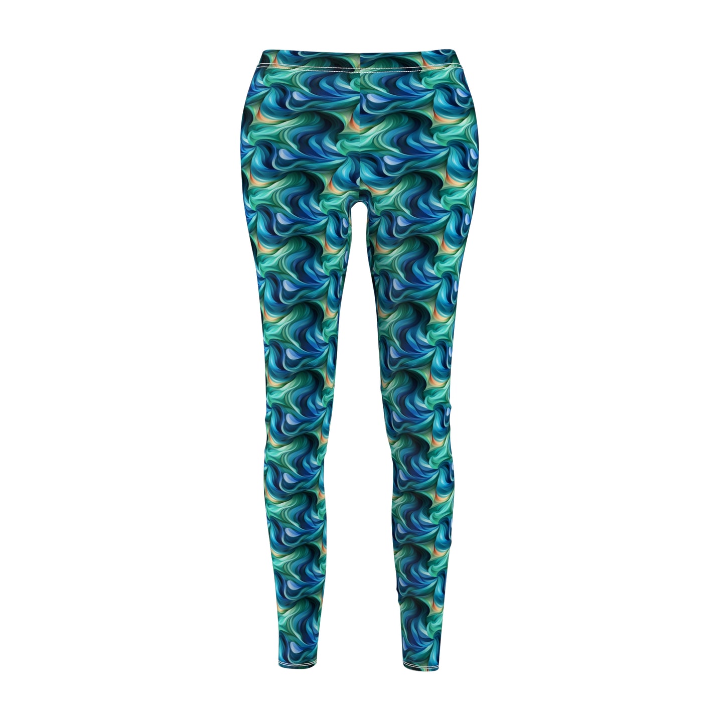 Blue and Green Vortices Women's Cut & Sew Casual Leggings (AOP)