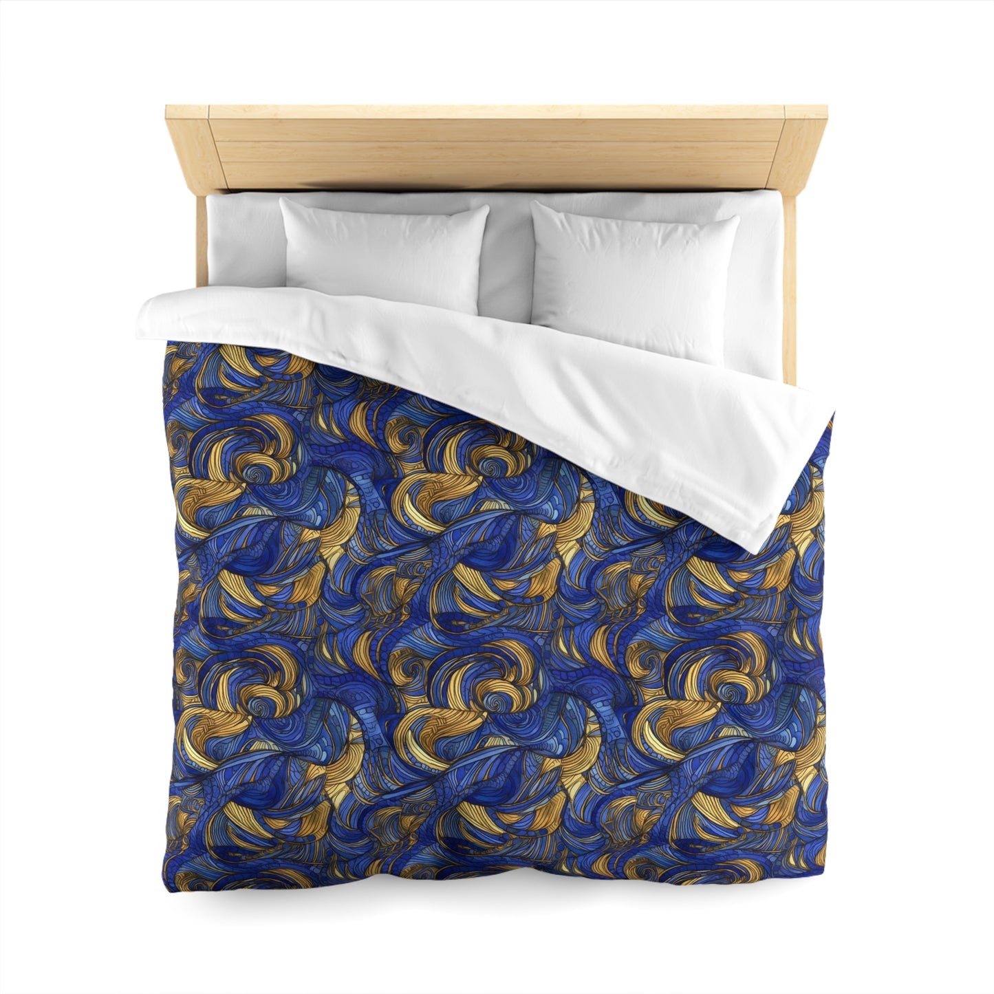 Gold and Lapis Swirls Microfiber Duvet Cover