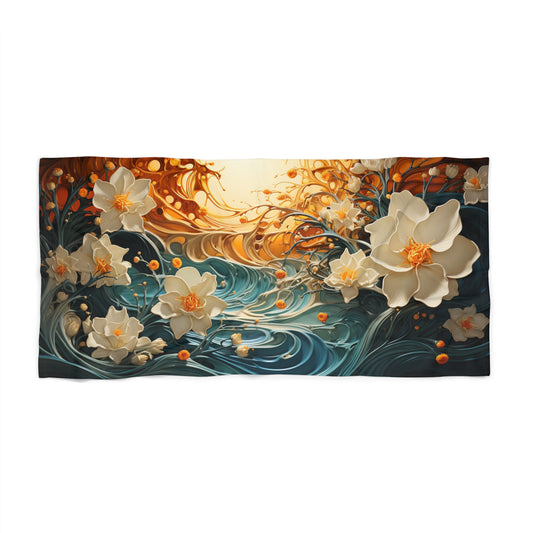 Waves and Daffodils 2 Beach Towel