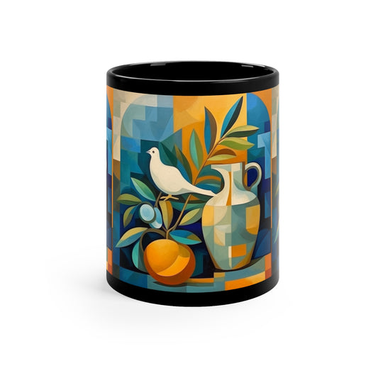 Dove and Olive Branch 11oz Black Mug