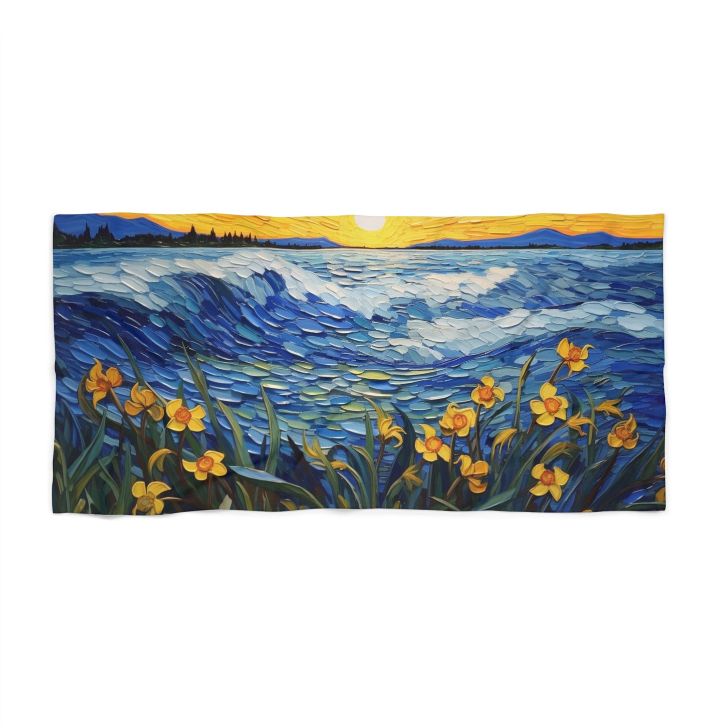 Waves and Daffodils Beach Towel