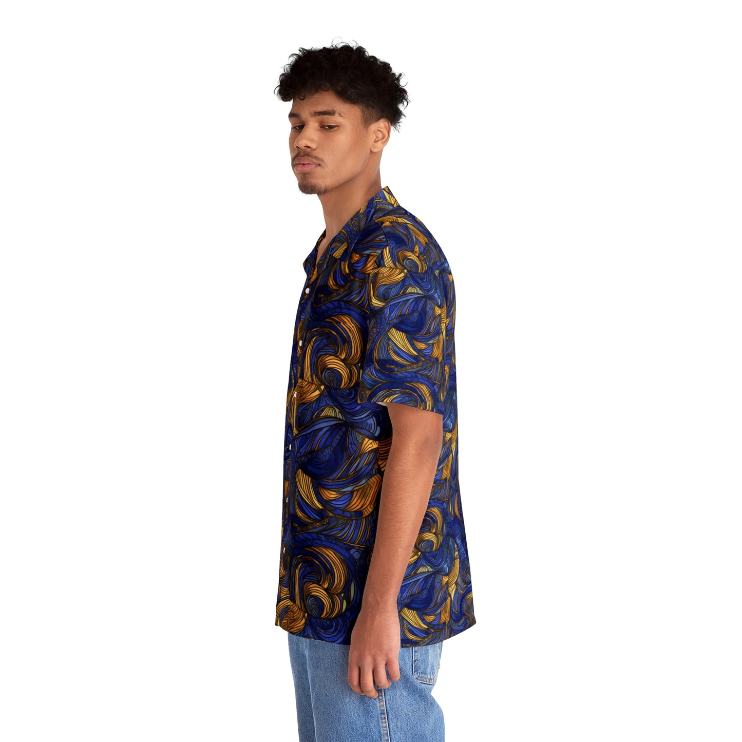 Gold and Lapis Swirls Men's Hawaiian Shirt (AOP)