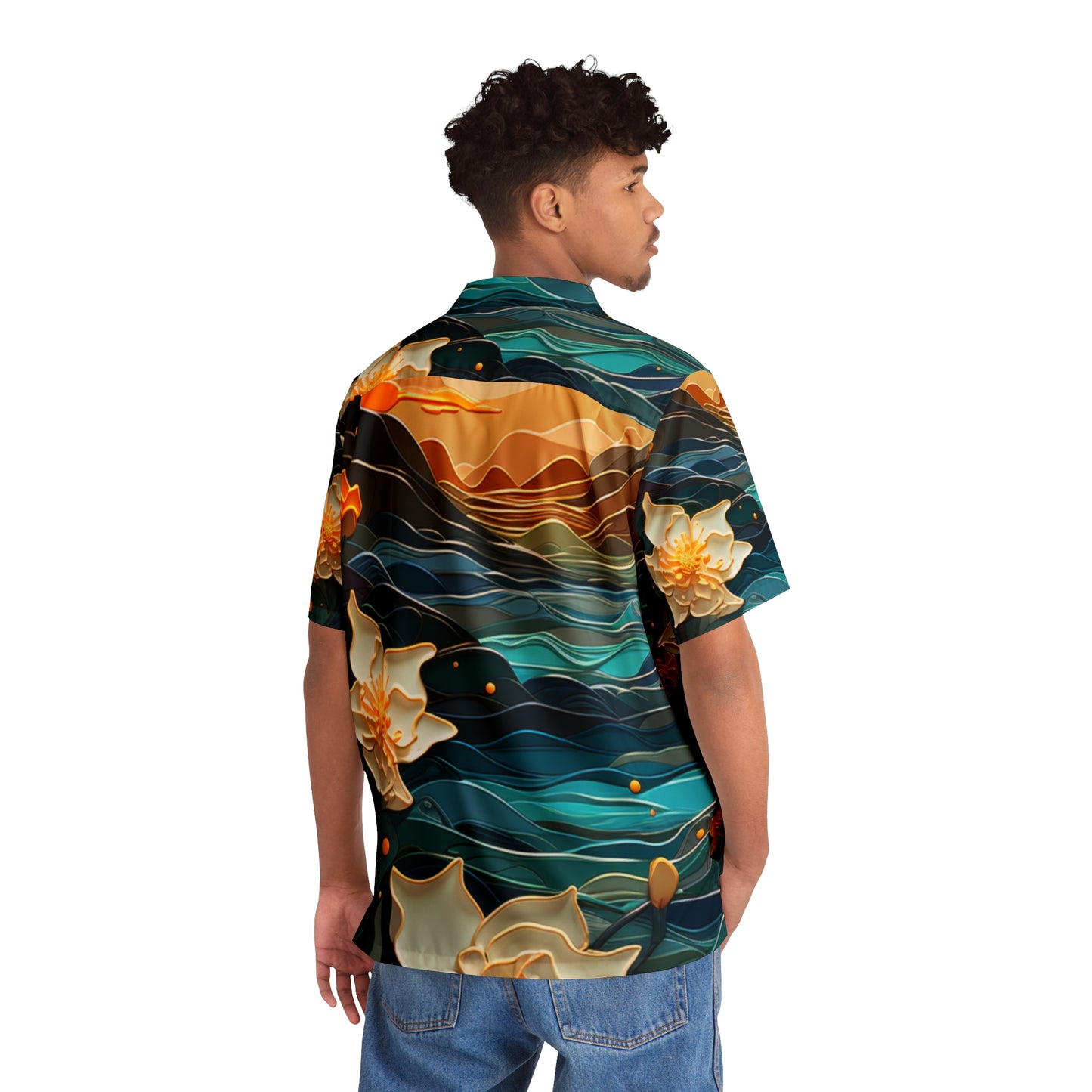 Waves and Daffodils Men's Hawaiian Shirt (AOP)