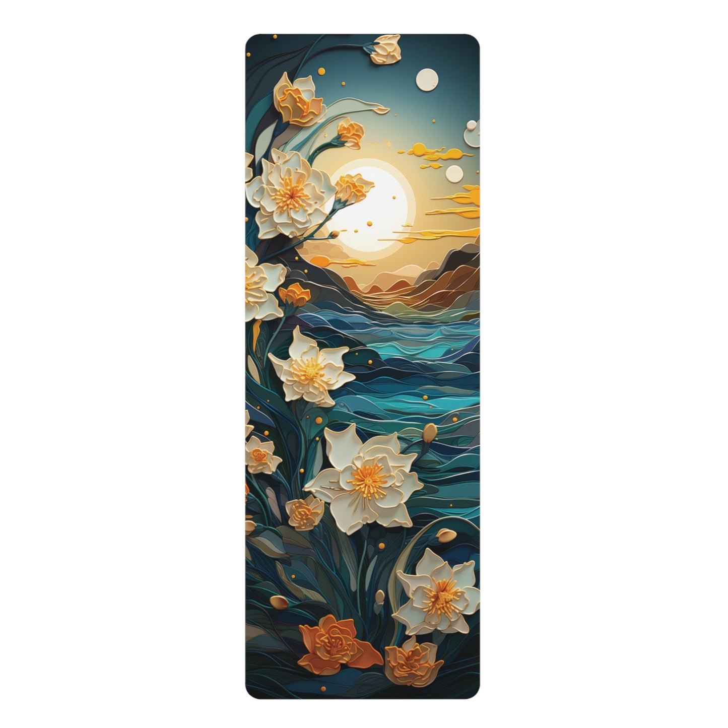 Waves and Daffodils Rubber Yoga Mat