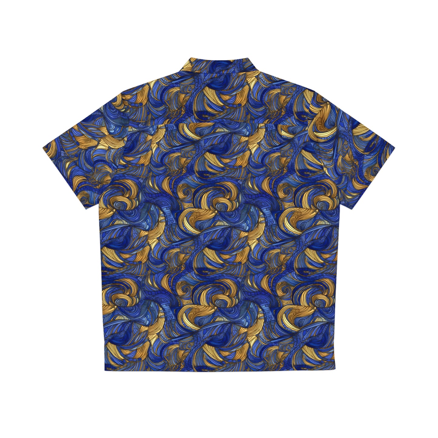 Gold and Lapis Swirls Men's Hawaiian Shirt (AOP)