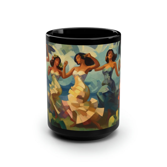 Tropical Dancers Black Mug, 15oz