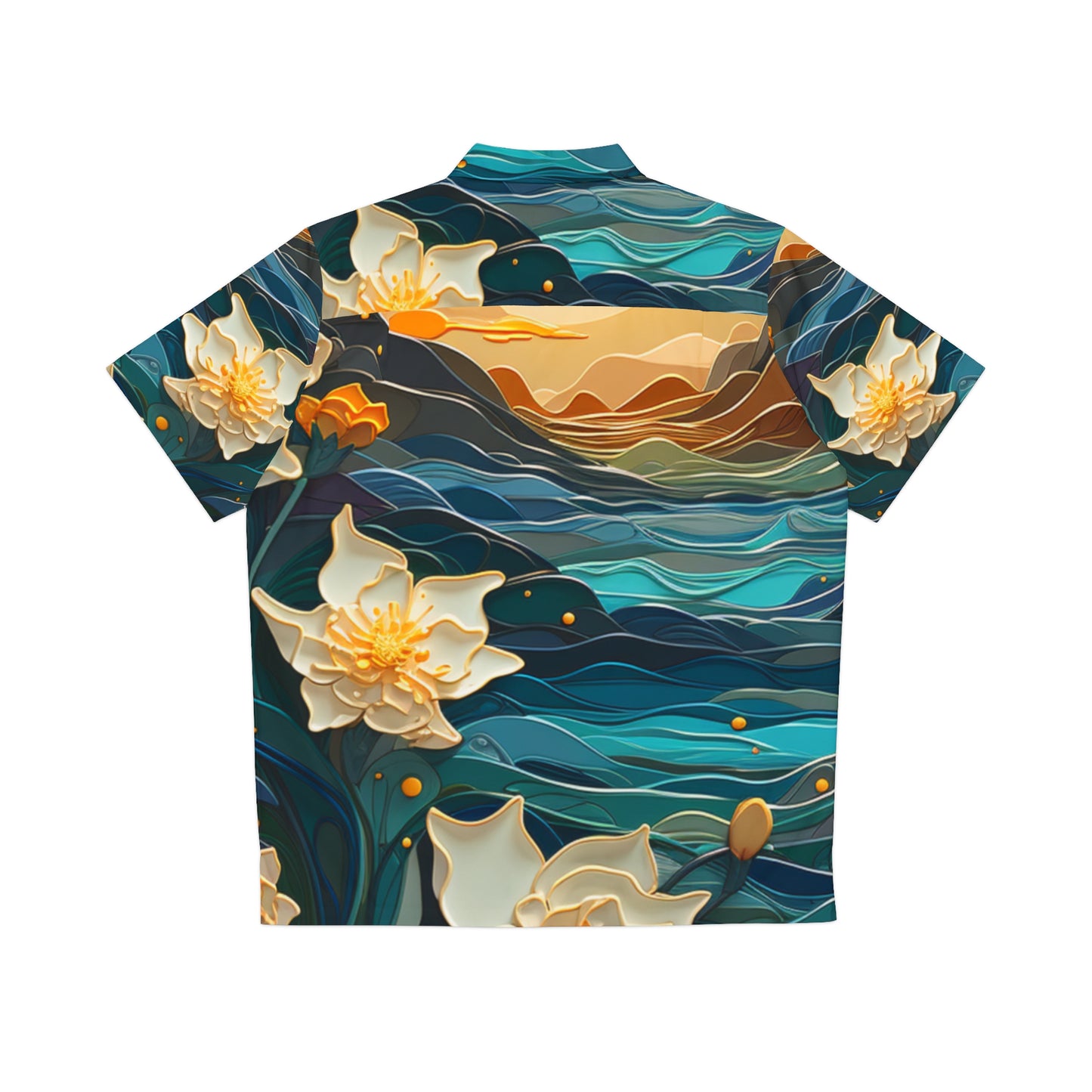 Waves and Daffodils Men's Hawaiian Shirt (AOP)