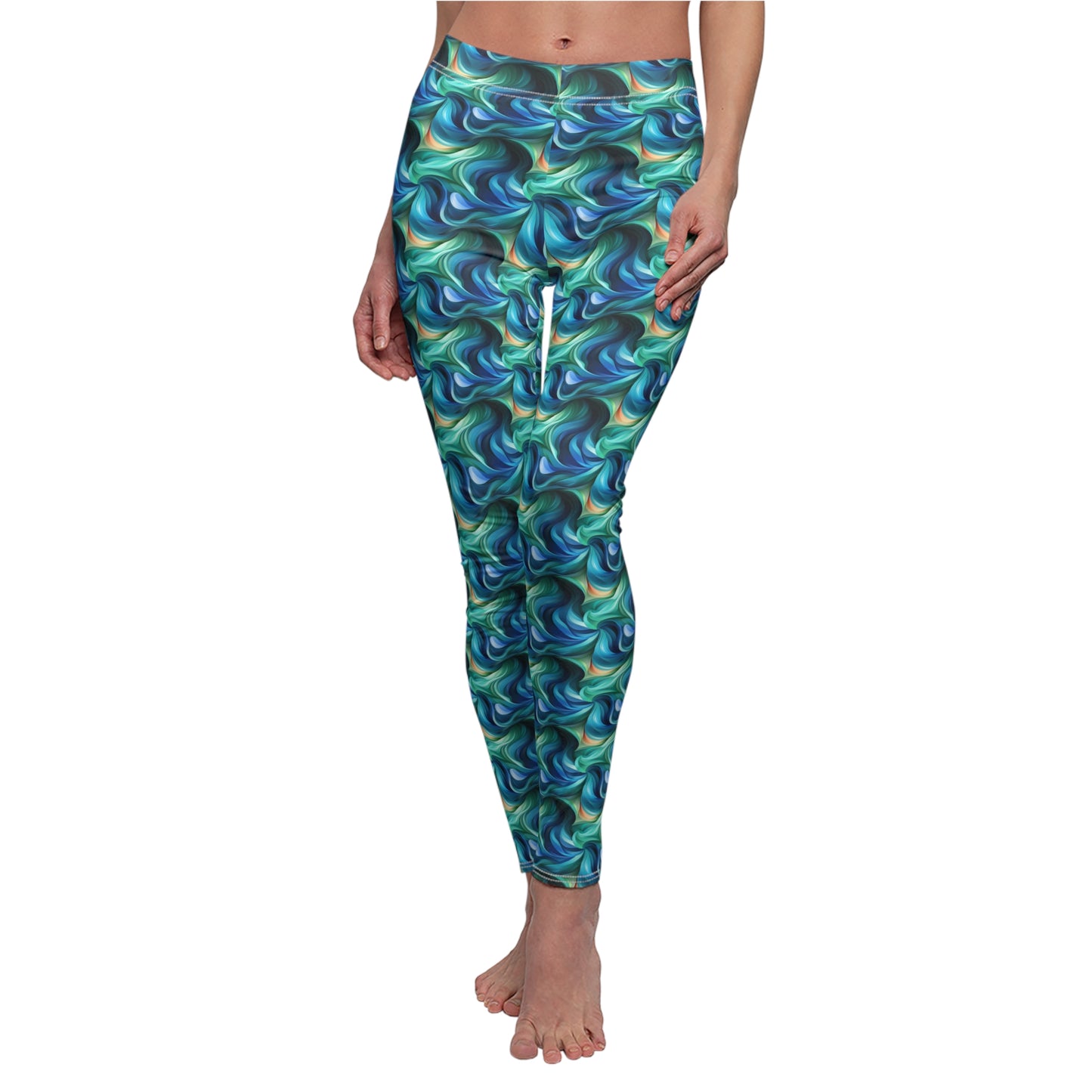 Blue and Green Vortices Women's Cut & Sew Casual Leggings (AOP)