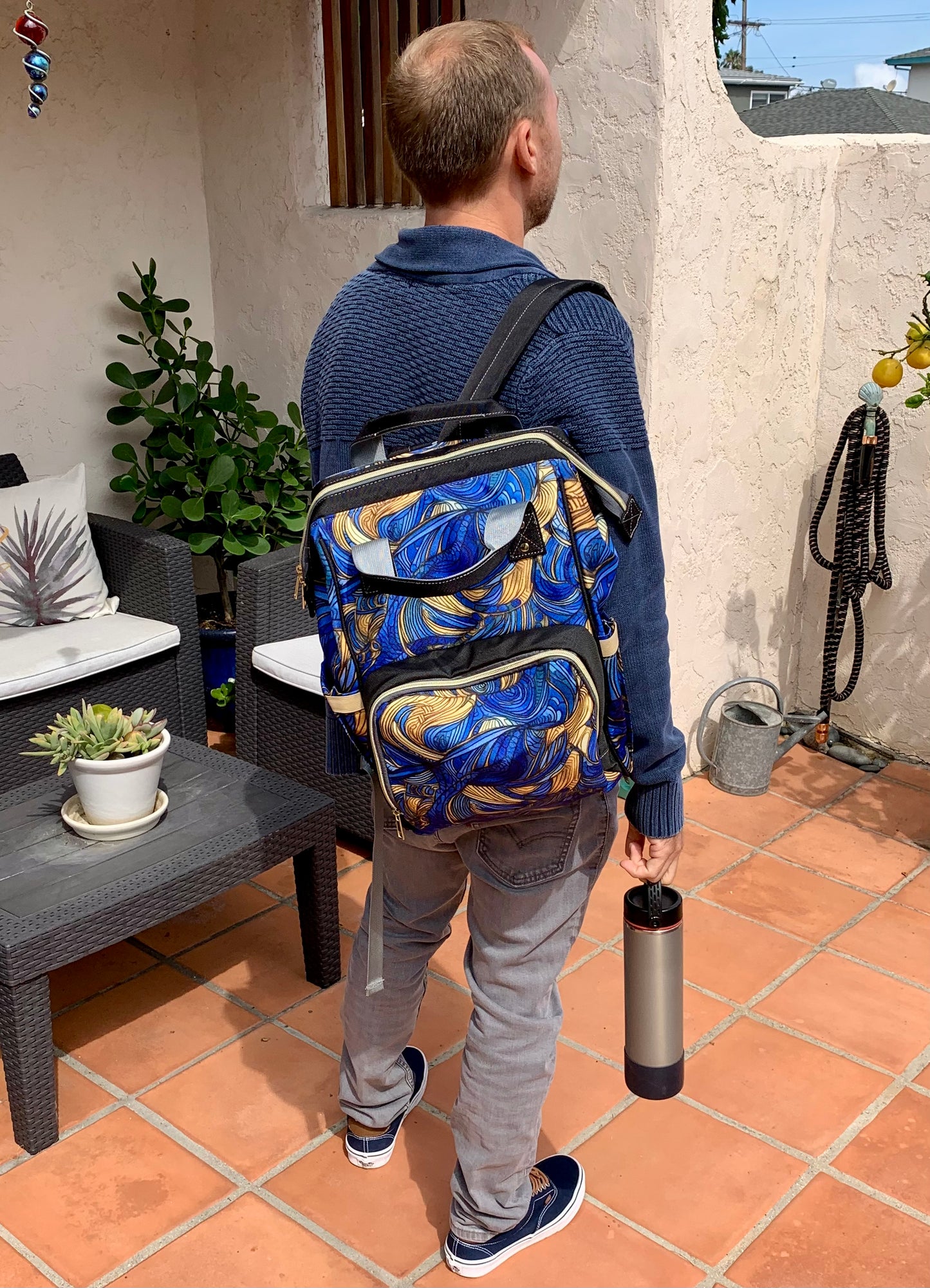 Gold and Lapis Swirls Multifunctional Diaper Backpack