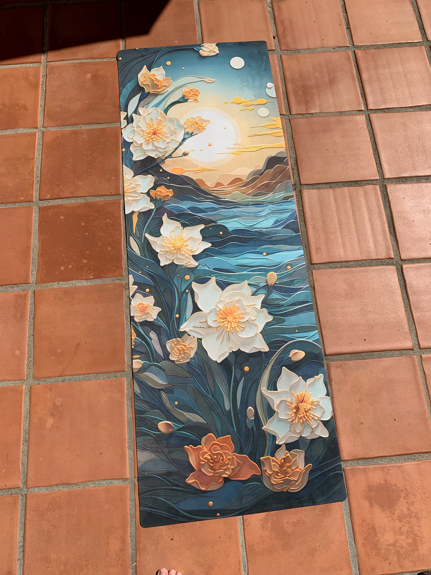 Waves and Daffodils Foam Yoga Mat