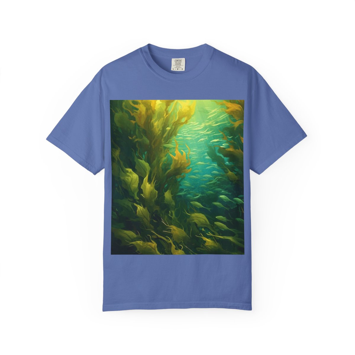 Kelp Mirror Back Unisex Garment-Dyed T-shirt — Mystic Blue front